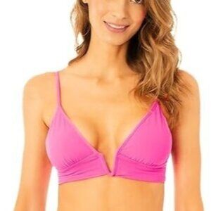 Maaji Women’s Triangle Bikini Top Pink Floral Reversible Size L NWT